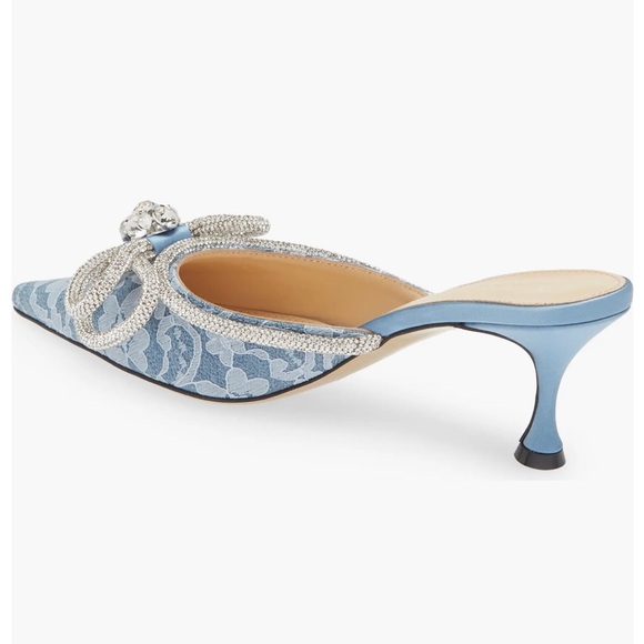 MACH & MACH Double Bow Floral Lace Pointed Toe Mule - Picture 3 of 13